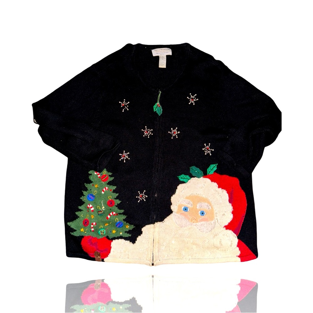 Ugly Christmas Sweater: Vintage Santa: Full Zip: Women’s 1X: Tiara International